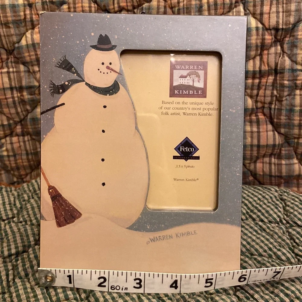 WARREN KIMBLE Folk Art Snowman Painted Wooden Picture Frame